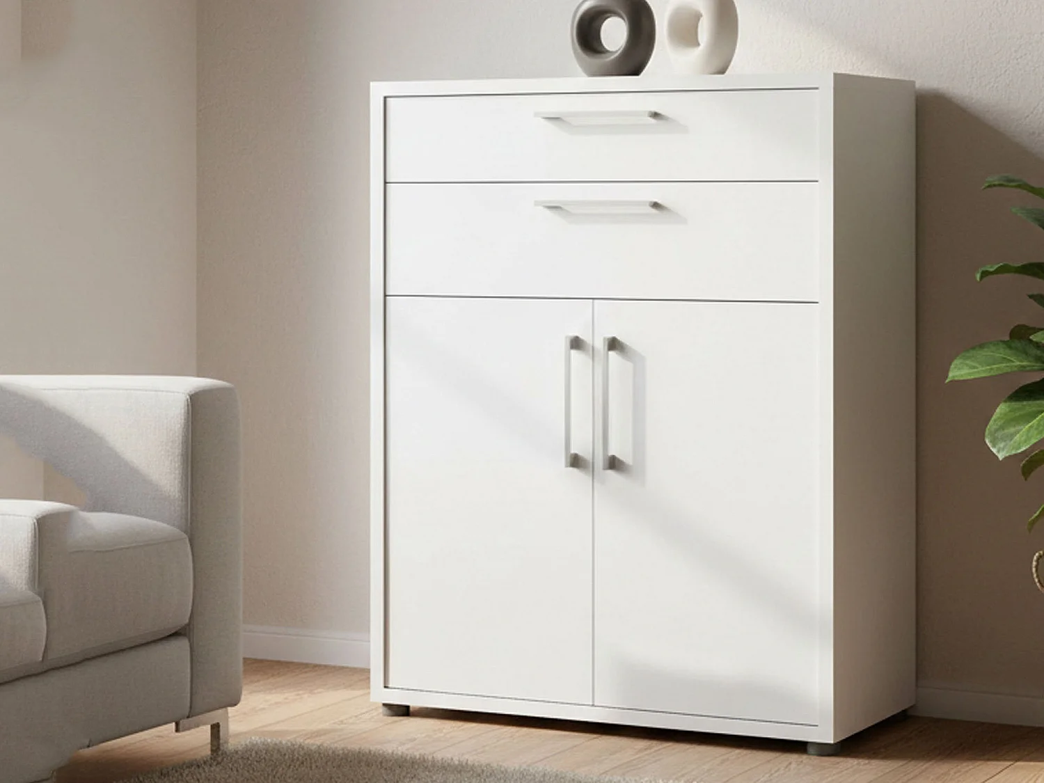 Buffet Agra, Buffet du salon, Commode de salon, Garde-manger de cuisine, 89x40 h113 cm, Blanc
