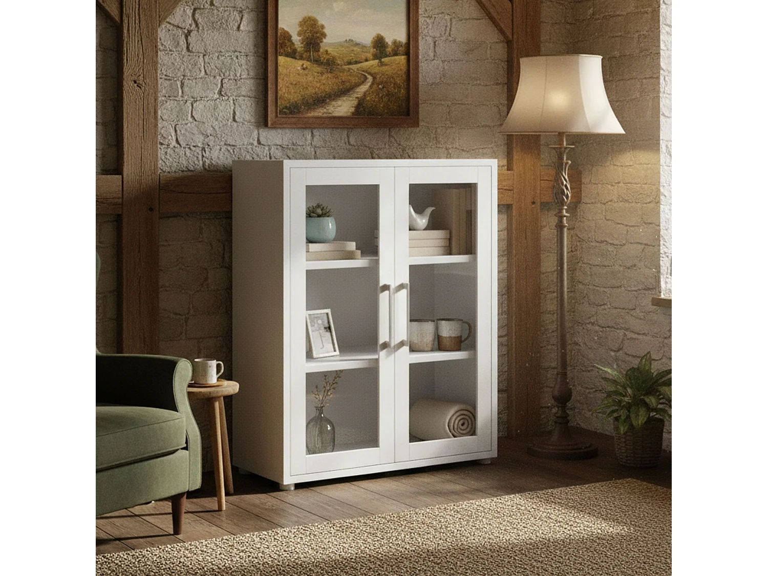Buffet Ampezzo, Buffet du salon, Commode de salon, Garde-manger de cuisine, 89x40 h113 cm, Blanc