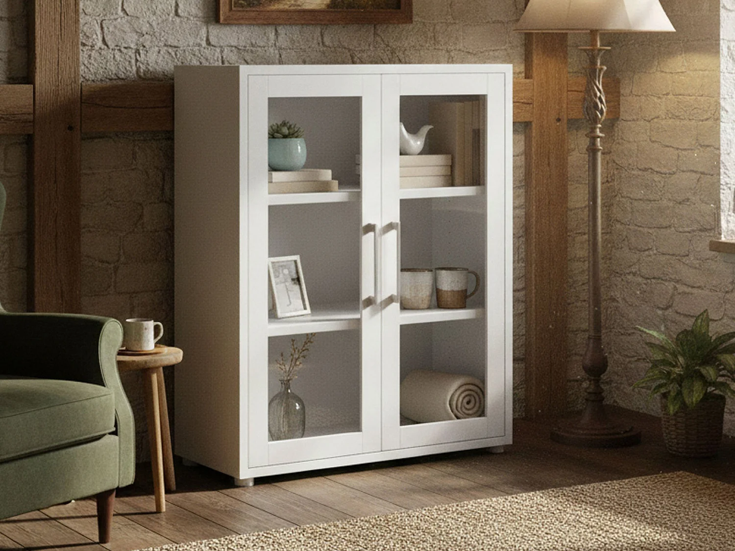 Buffet Ampezzo, Buffet du salon, Commode de salon, Garde-manger de cuisine, 89x40 h113 cm, Blanc