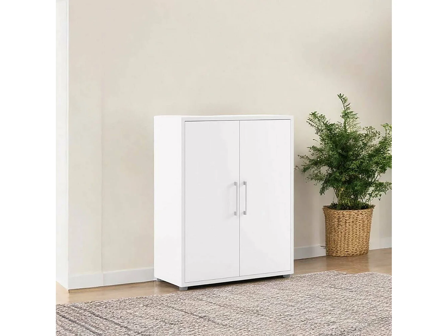 Kommode Warszawa, Wohnzimmerbuffet, Wohnzimmer-Sideboard, Moderne Küchen-Speisekammer, 89x40 h113 cm, Weiß