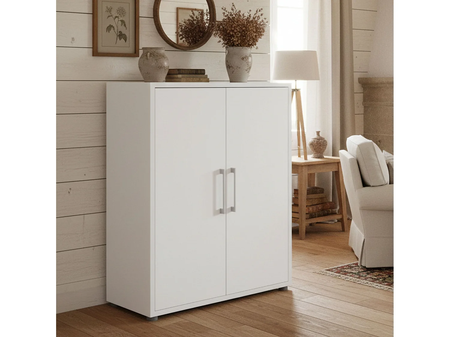 Aparador Warszawa, Buffet de sala, Aparador de sala, Despensa de cozinha, 89x40 h113 cm, Branco