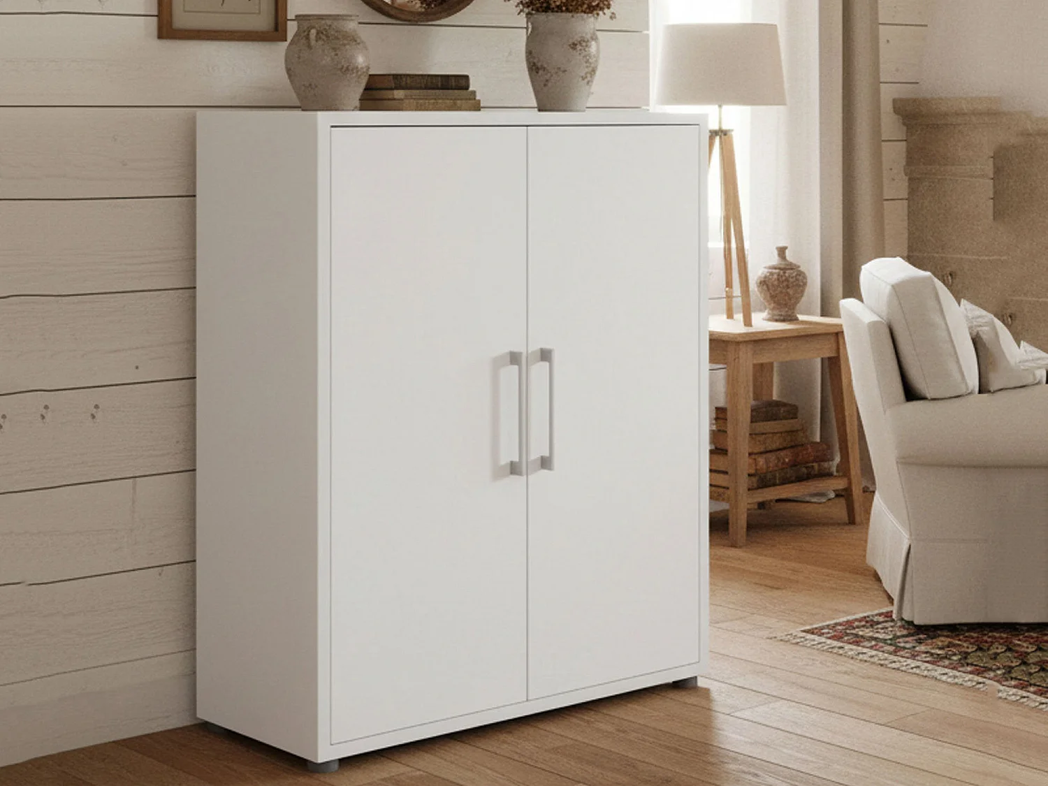 Buffet Warszawa, Buffet du salon, Commode de salon, Garde-manger de cuisine, 89x40 h113 cm, Blanc