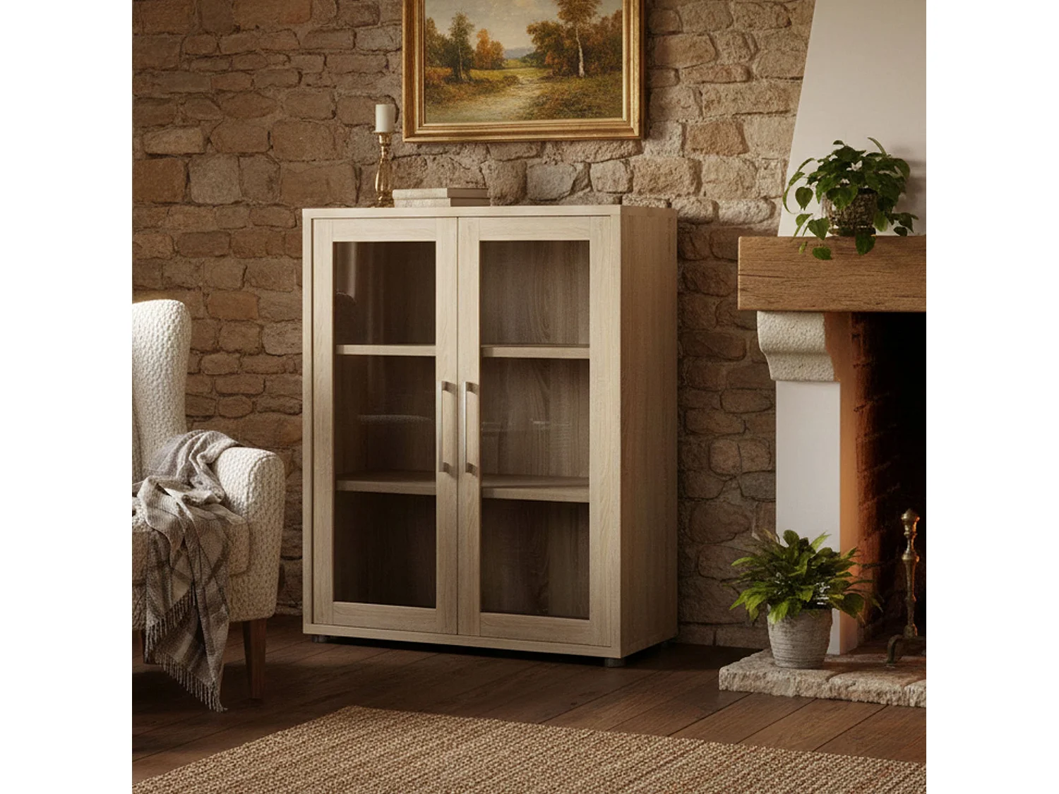 Buffet Ampezzo, Buffet du salon, Commode de salon, Garde-manger de cuisine, 89x40 h113 cm, Chêne