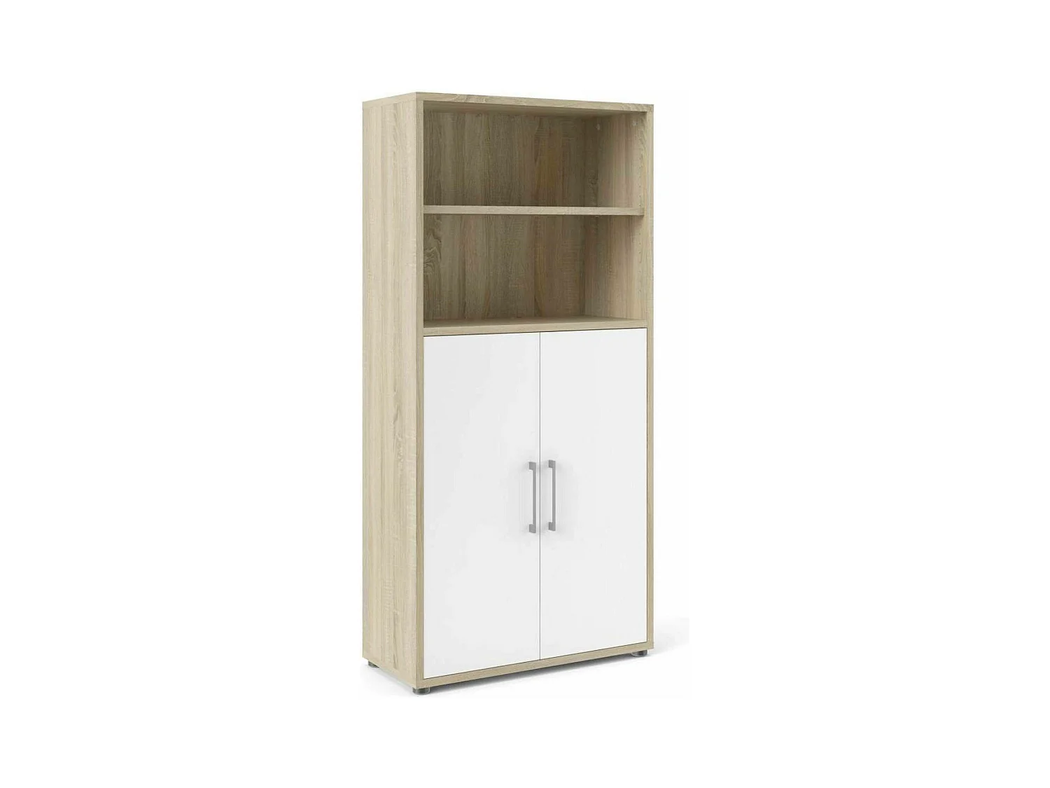 Buffet Saotome, Buffet du salon, Commode de salon, Garde-manger de cuisine, 89x40 h186 cm, Chêne et Blanc