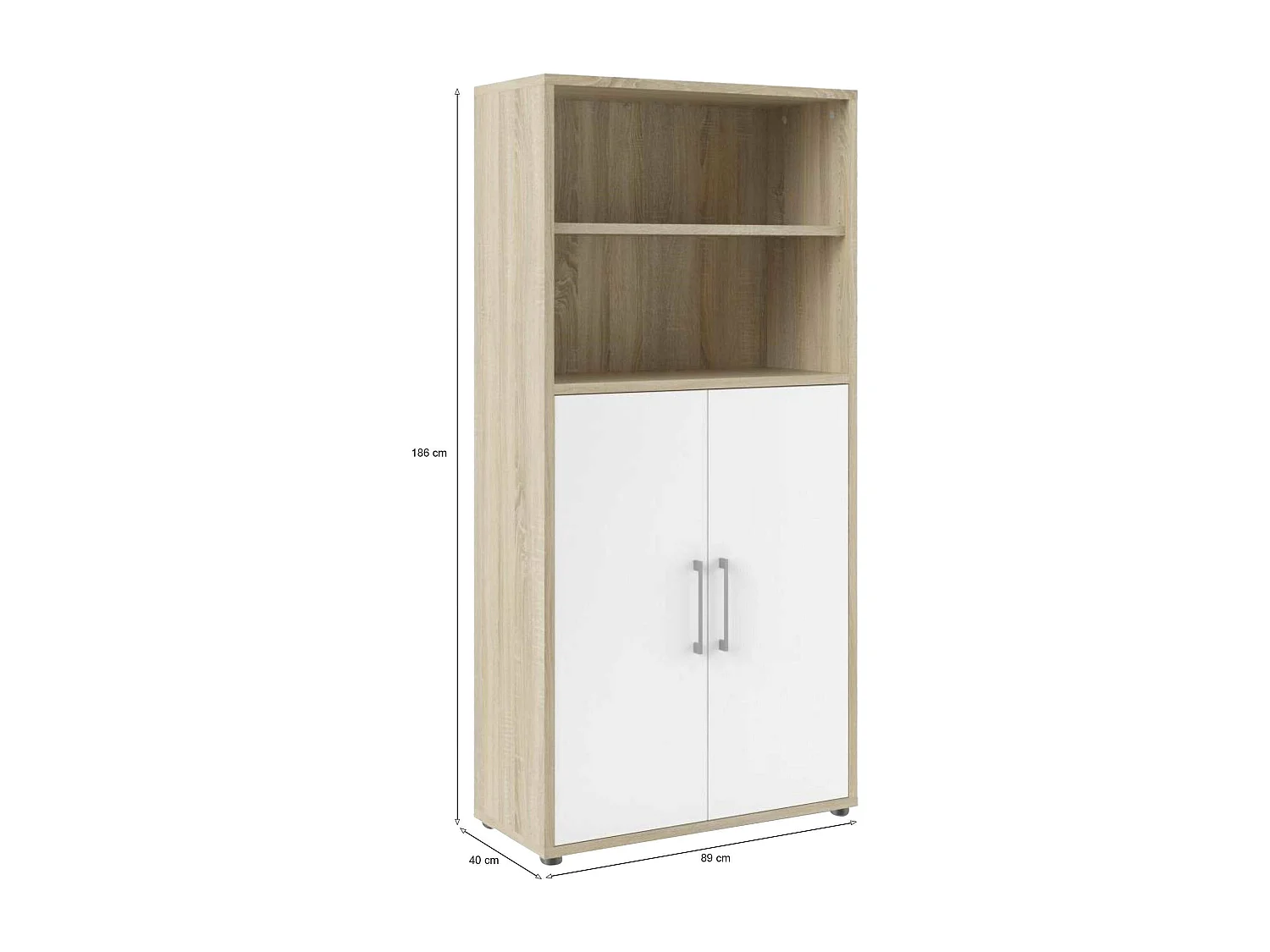 Saotome dressoir, Woonkamerbuffet, Woonkamerdressoir, Keukenkast, 89x40 h186 cm, Eiken en Wit