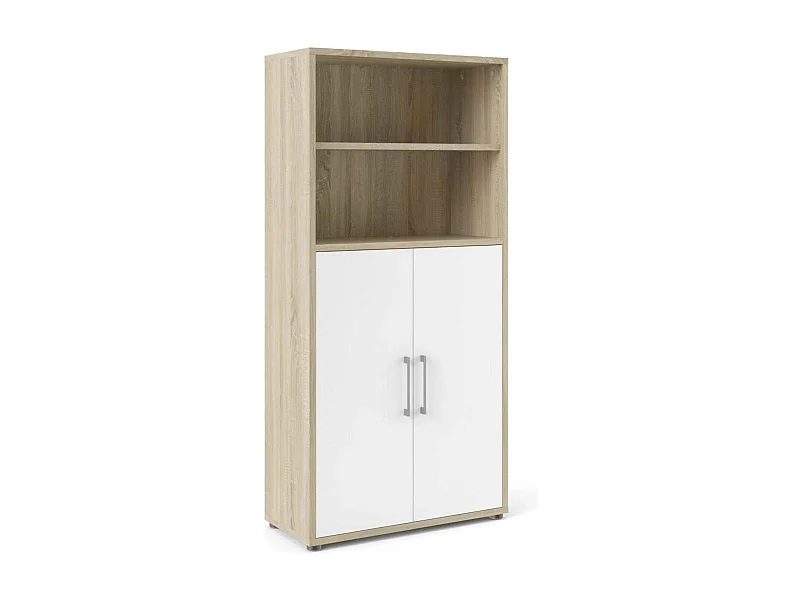 Saotome dressoir, Woonkamerbuffet, Woonkamerdressoir, Keukenkast, 89x40 h186 cm, Eiken en Wit