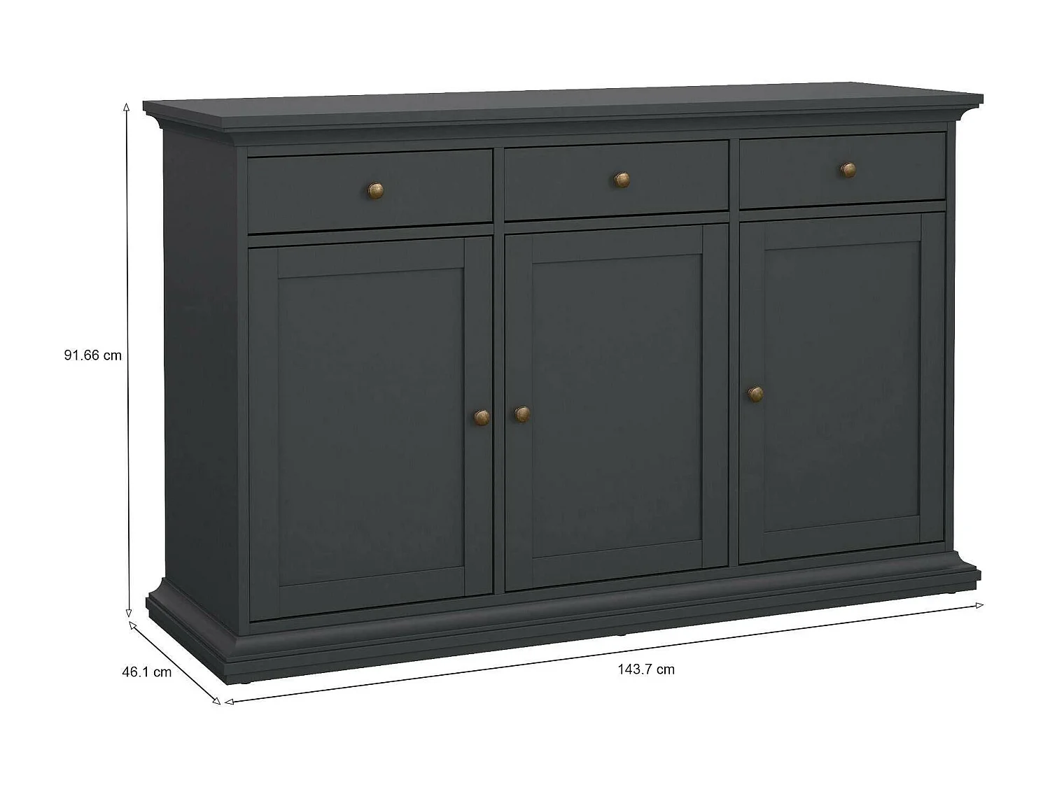 Buffet Asola, Buffet du salon, Commode de salon, Garde-manger de cuisine, 144x46 h92 cm, Gris