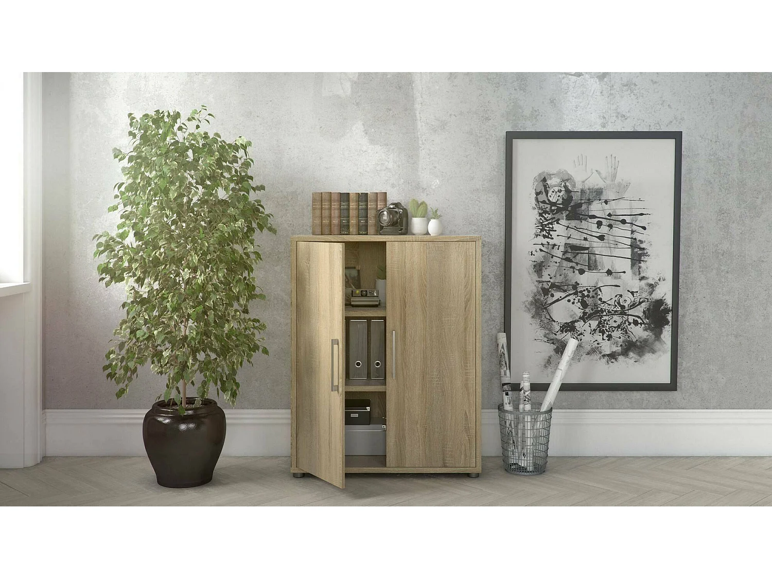 Buffet Warszawa, Buffet du salon, Commode de salon, Garde-manger de cuisine, 89x40 h113 cm, Chêne