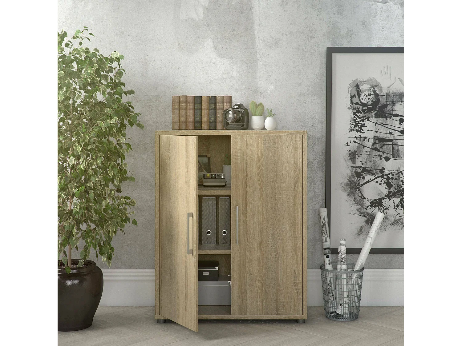 Buffet Warszawa, Buffet du salon, Commode de salon, Garde-manger de cuisine, 89x40 h113 cm, Chêne