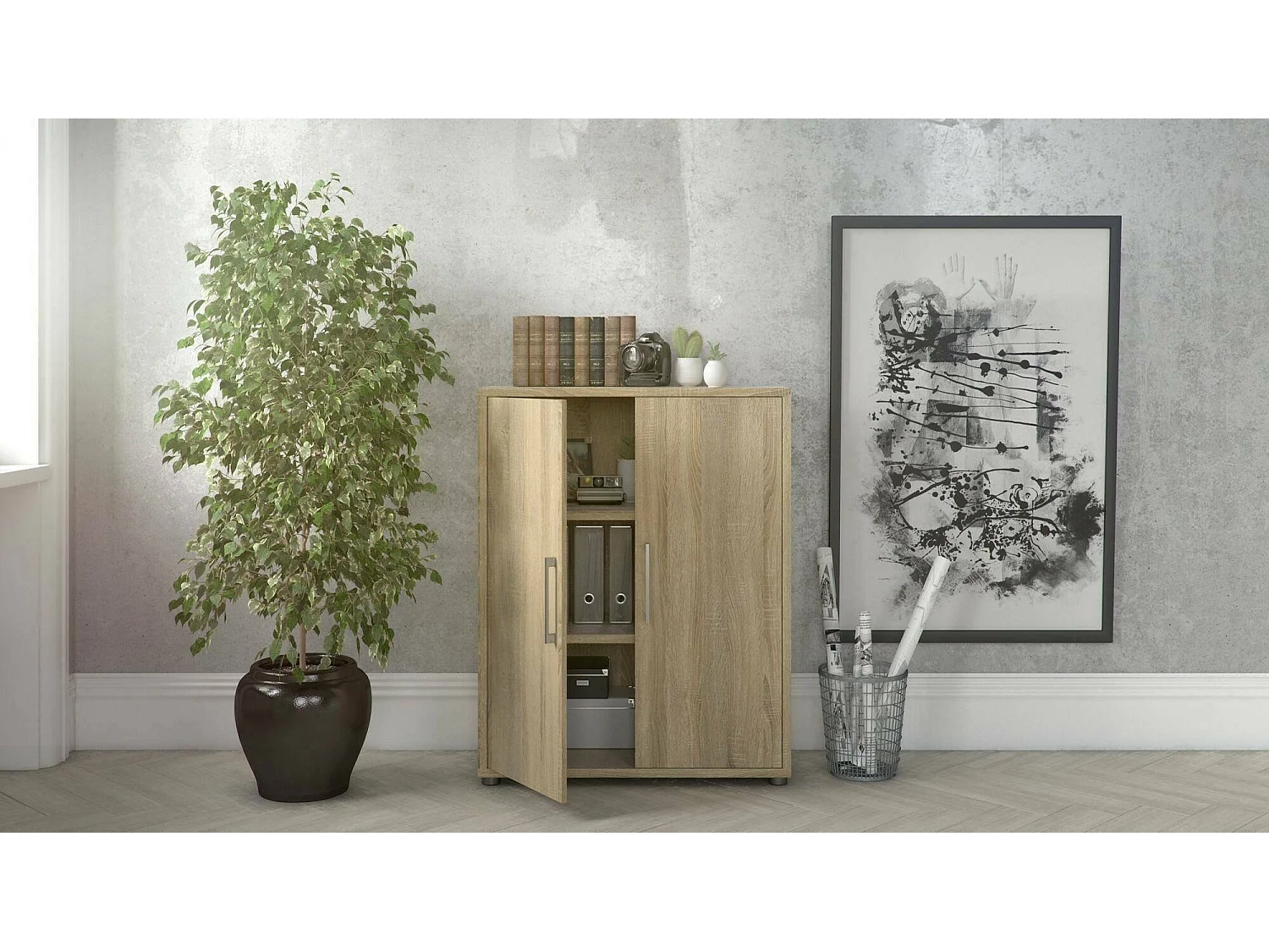 Aparador Warszawa, Buffet de sala, Aparador de sala, Despensa de cozinha, 89x40 h113 cm, Carvalho