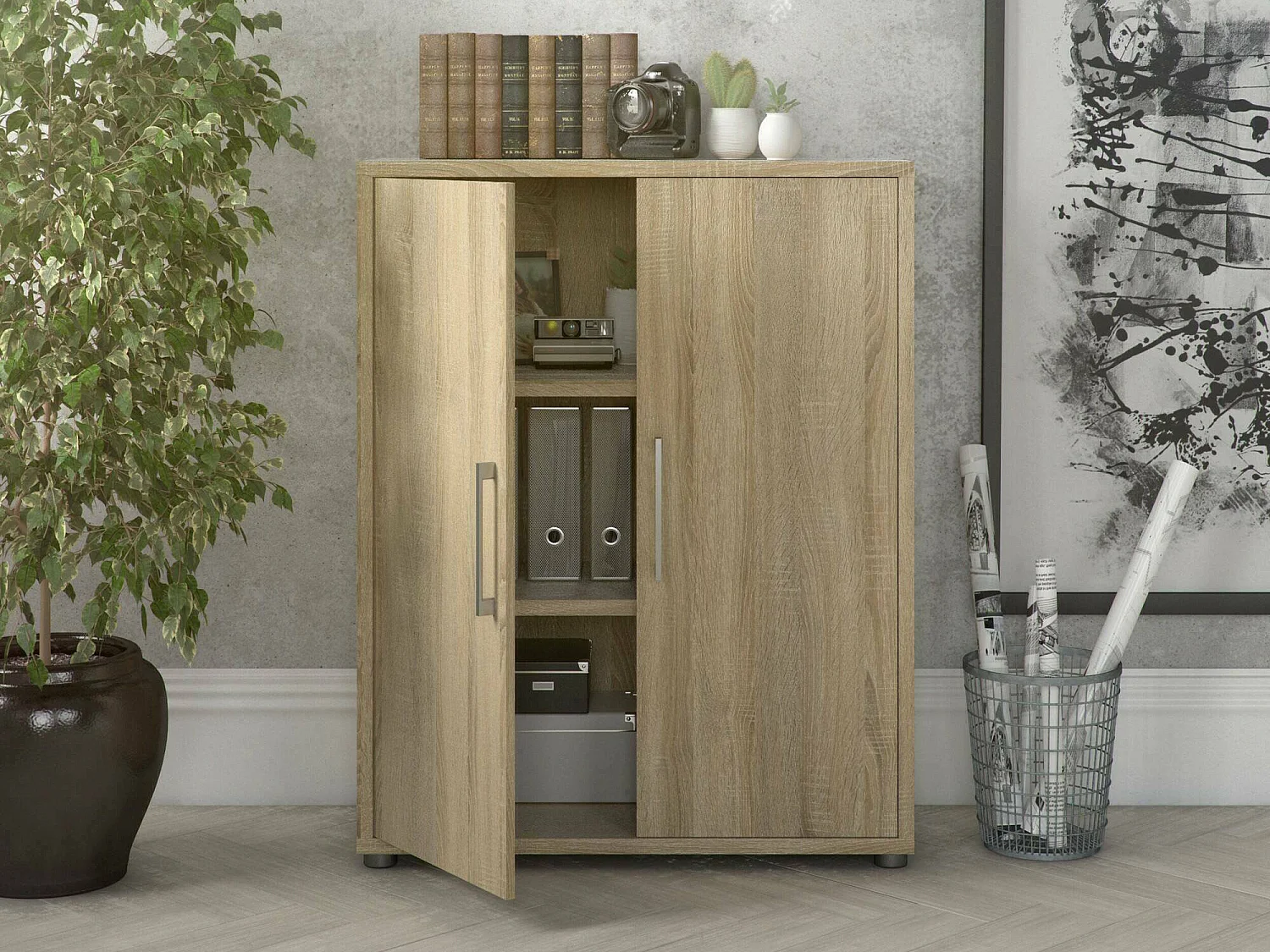 Buffet Warszawa, Buffet du salon, Commode de salon, Garde-manger de cuisine, 89x40 h113 cm, Chêne
