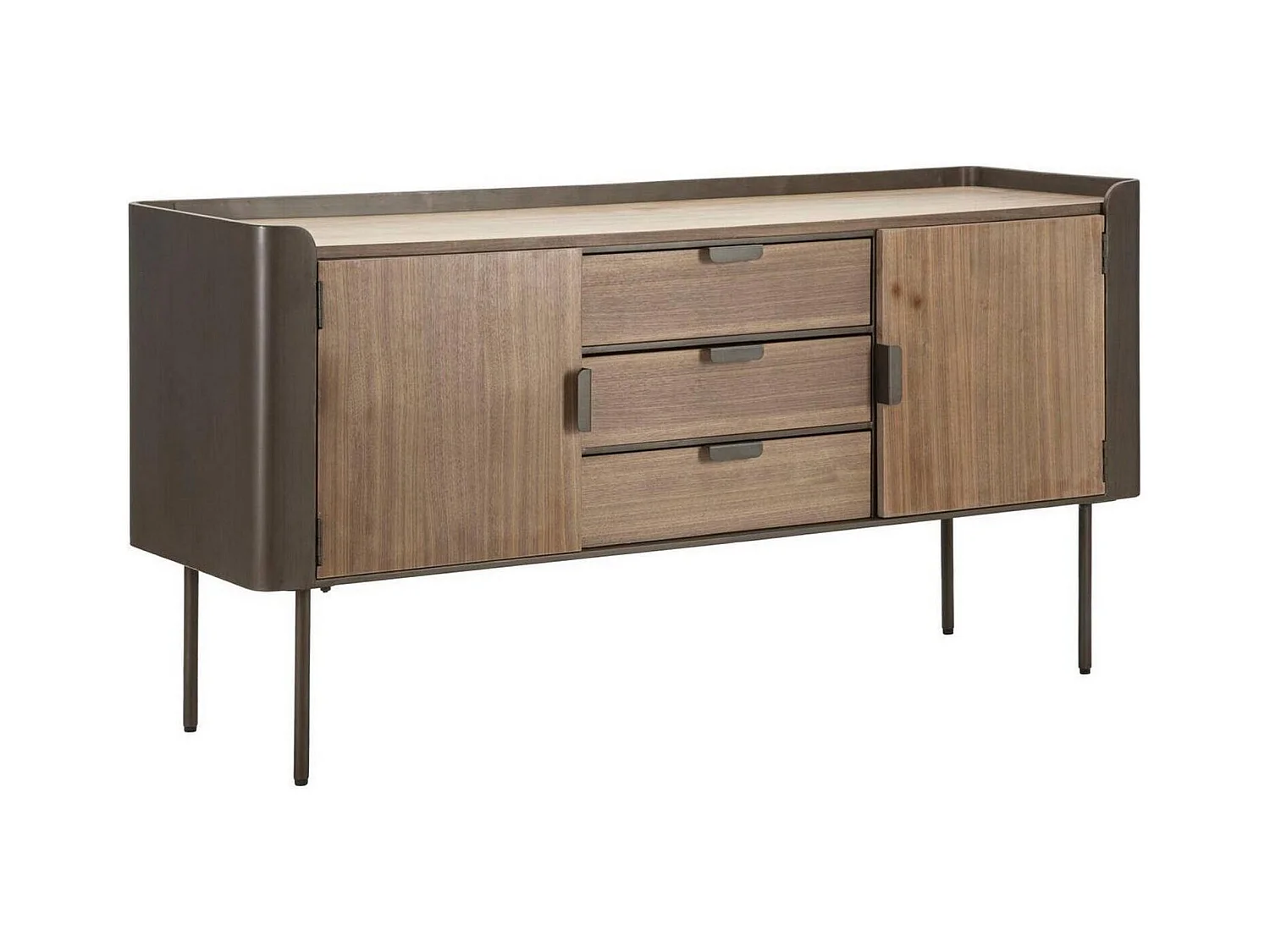 Buffet Jones, Buffet du salon, Commode de salon, Garde-manger de cuisine, 145x47 h76 cm, Gris et marron