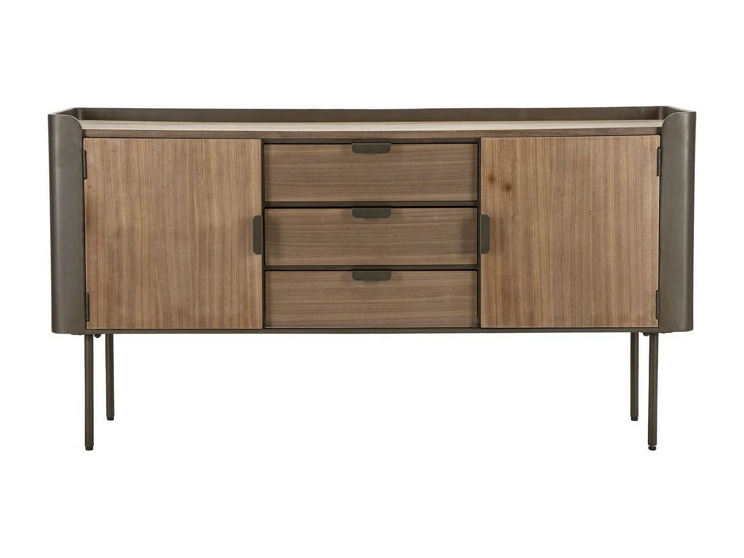 Aparador Jones, Bufé de salón, Aparador de salón, Despensa de cocina, 145x47 h76 cm, Gris y Marrón