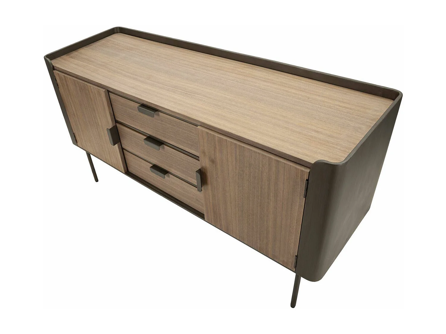 Buffet Jones, Buffet du salon, Commode de salon, Garde-manger de cuisine, 145x47 h76 cm, Gris et marron