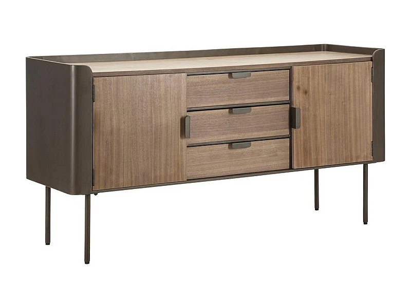 Buffet Jones, Buffet du salon, Commode de salon, Garde-manger de cuisine, 145x47 h76 cm, Gris et marron