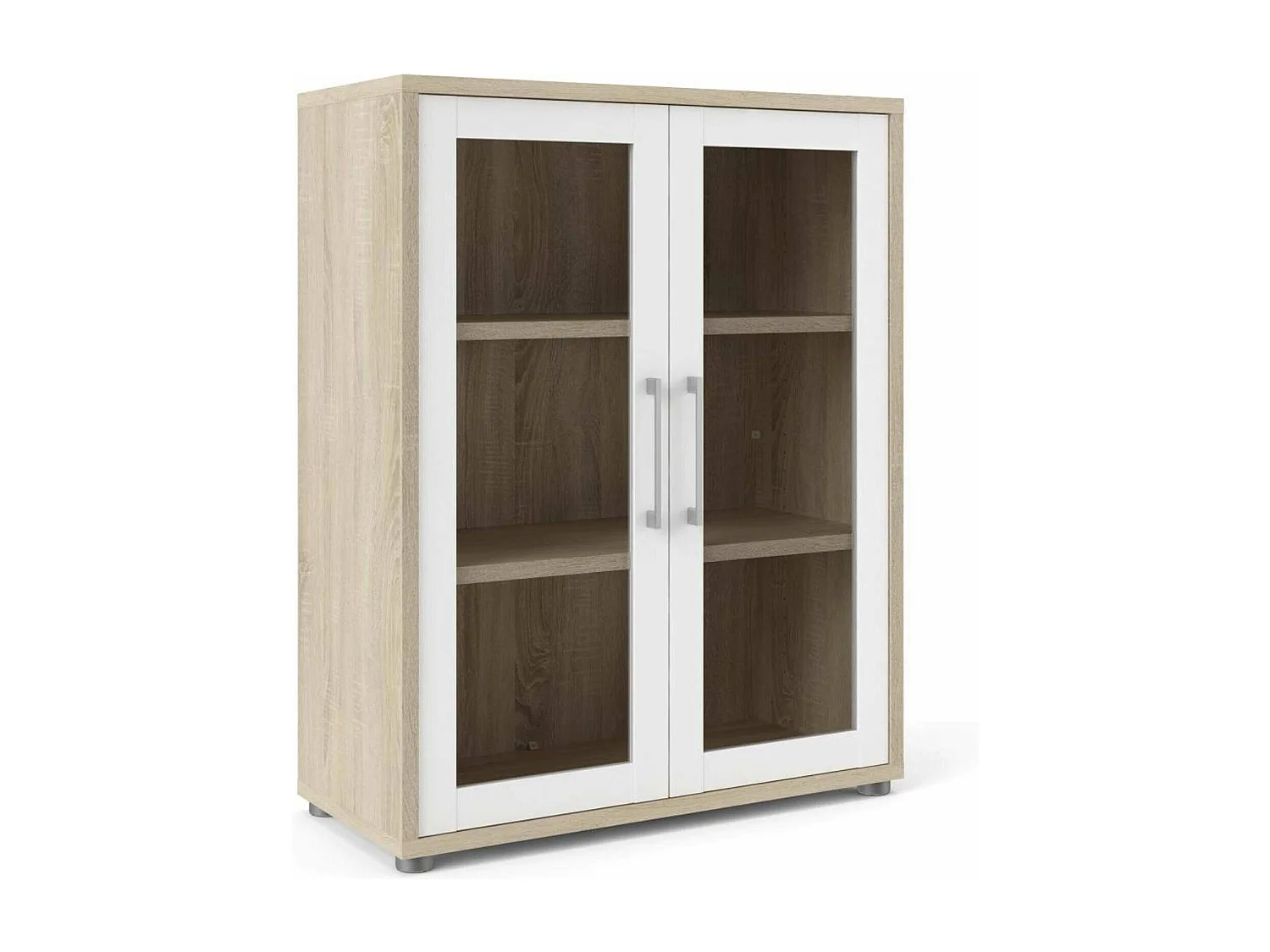 Ampezzo dressoir, Woonkamerbuffet, Woonkamerdressoir, Keukenkast, 89x40 h113 cm, Eiken en Wit