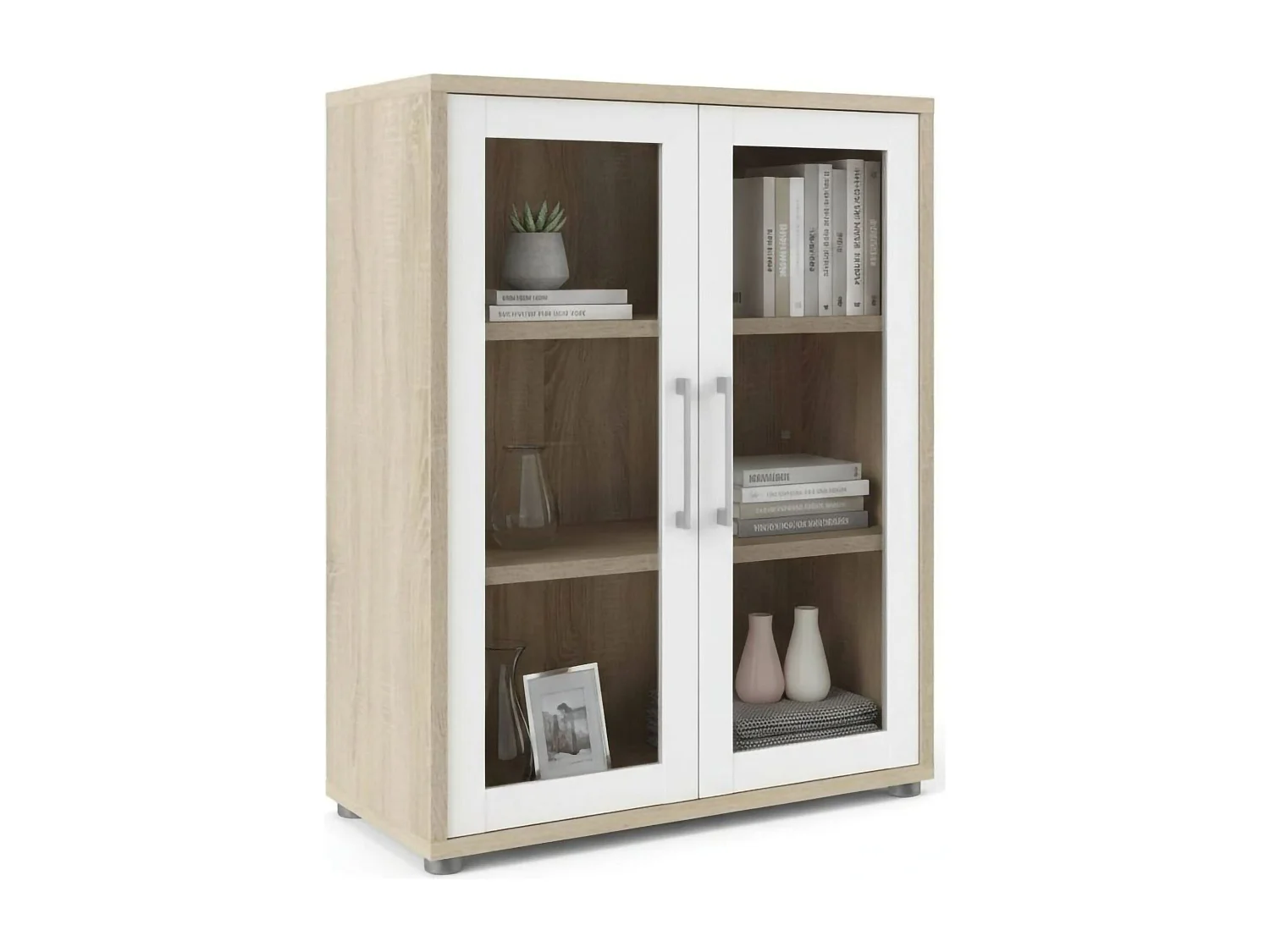 Buffet Ampezzo, Buffet du salon, Commode de salon, Garde-manger de cuisine, 89x40 h113 cm, Chêne et Blanc