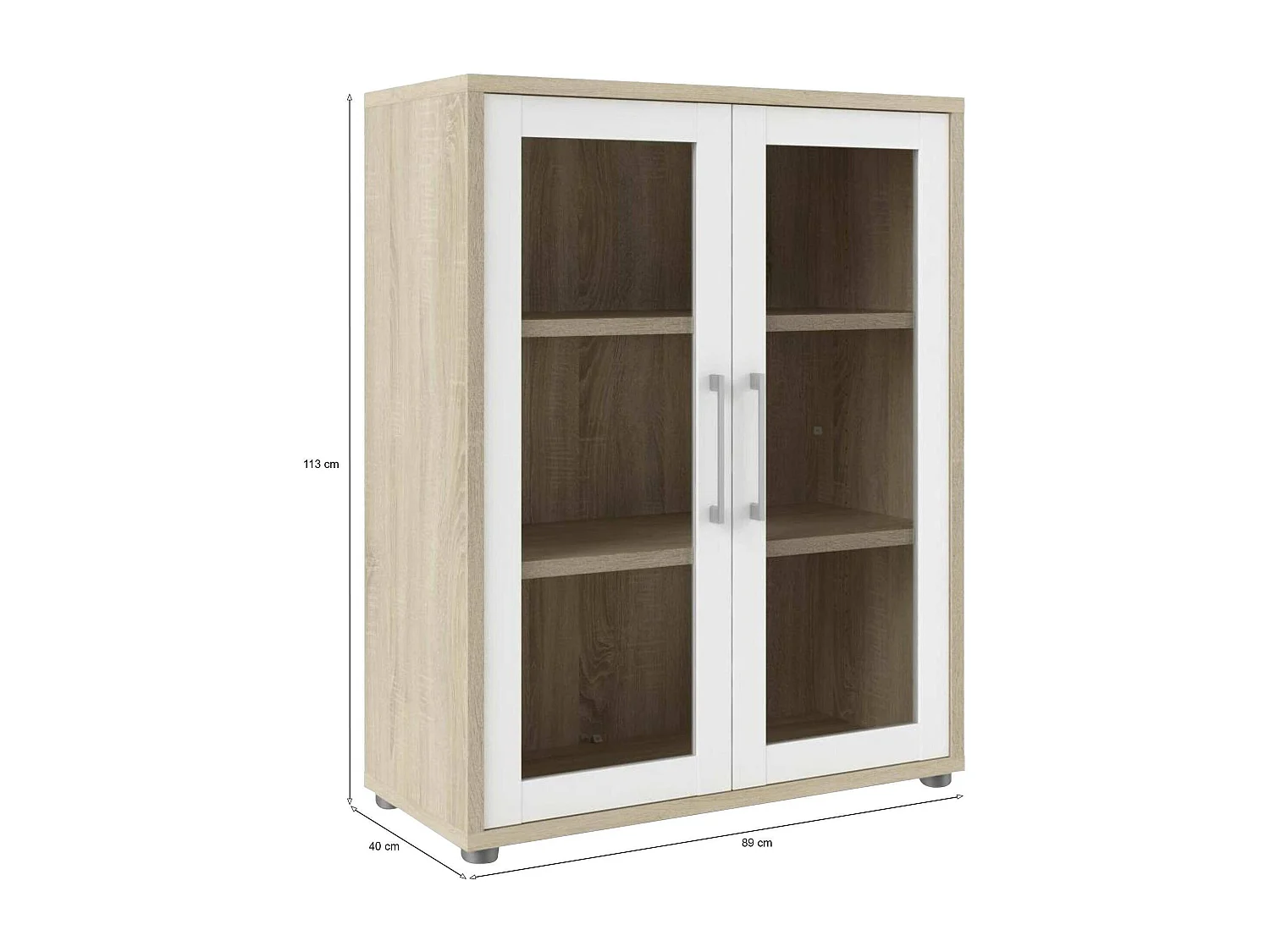 Ampezzo dressoir, Woonkamerbuffet, Woonkamerdressoir, Keukenkast, 89x40 h113 cm, Eiken en Wit