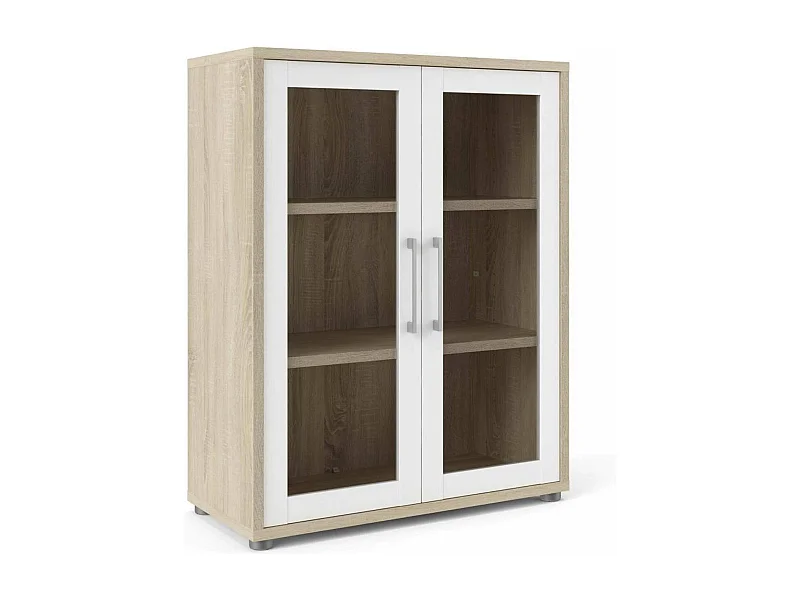 Ampezzo dressoir, Woonkamerbuffet, Woonkamerdressoir, Keukenkast, 89x40 h113 cm, Eiken en Wit