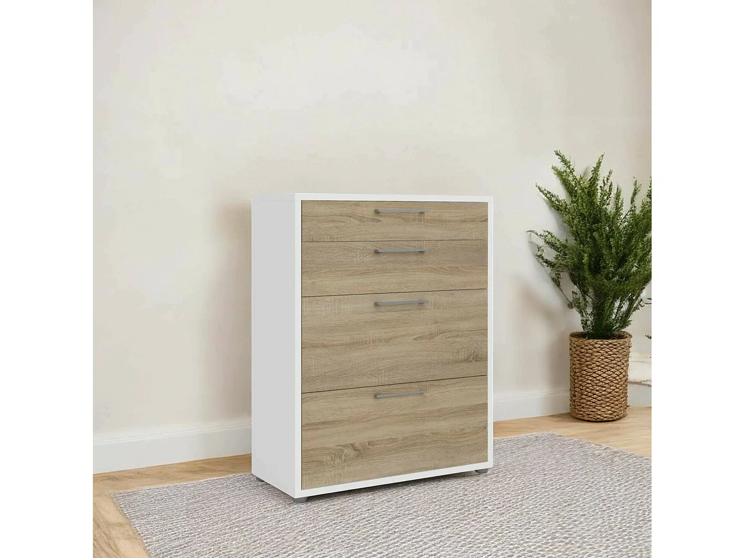 Buffet Anghiari, Buffet du salon, Commode de salon, Garde-manger de cuisine, 89x40 h113 cm, Blanc et chêne