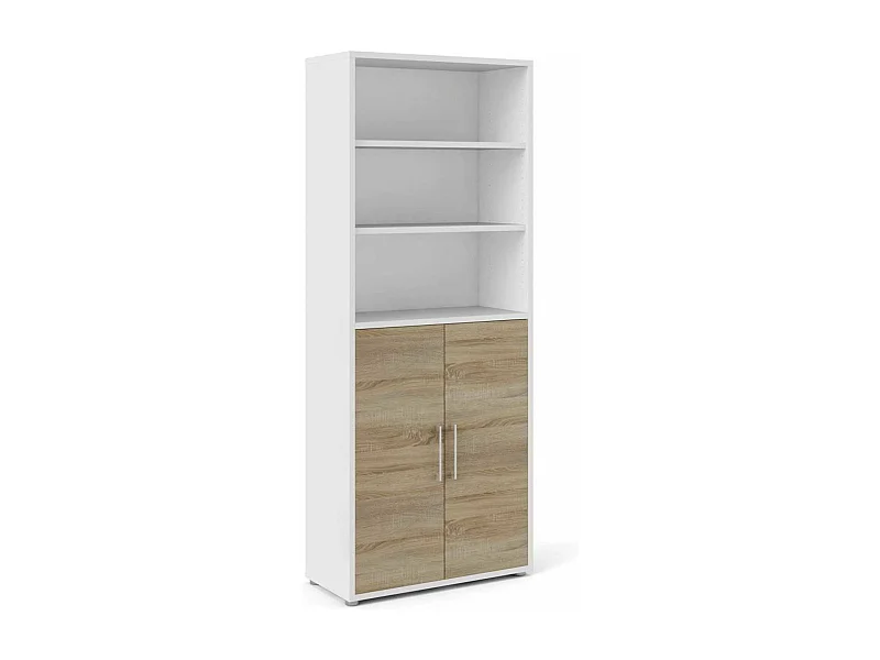 Buffet Valsesia, Buffet du salon, Commode de salon, Garde-manger de cuisine, 89x40 h222 cm, Blanc et chêne