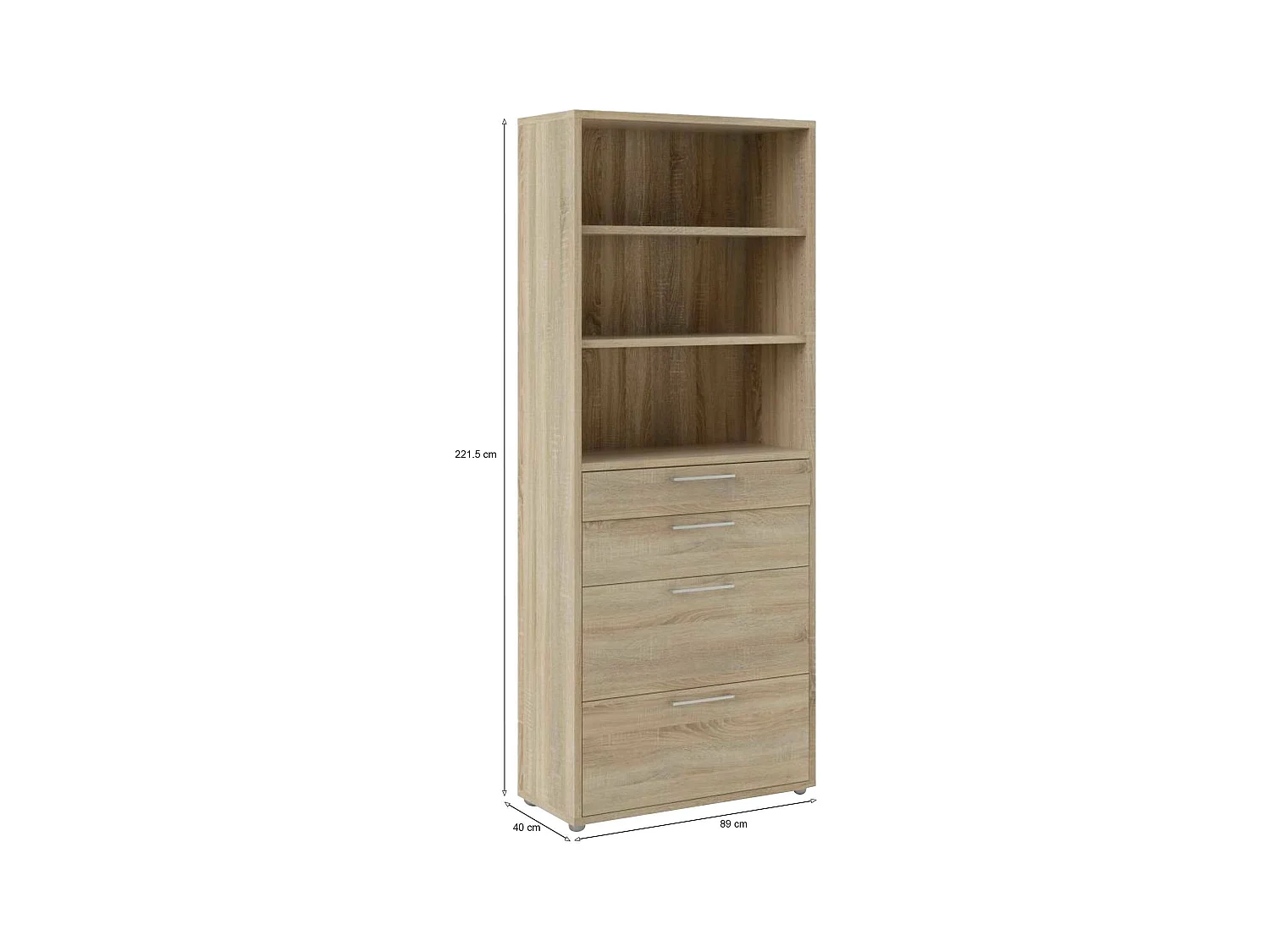 Buffet Aritzo, Buffet du salon, Commode de salon, Garde-manger de cuisine, 89x40 h222 cm, Chêne
