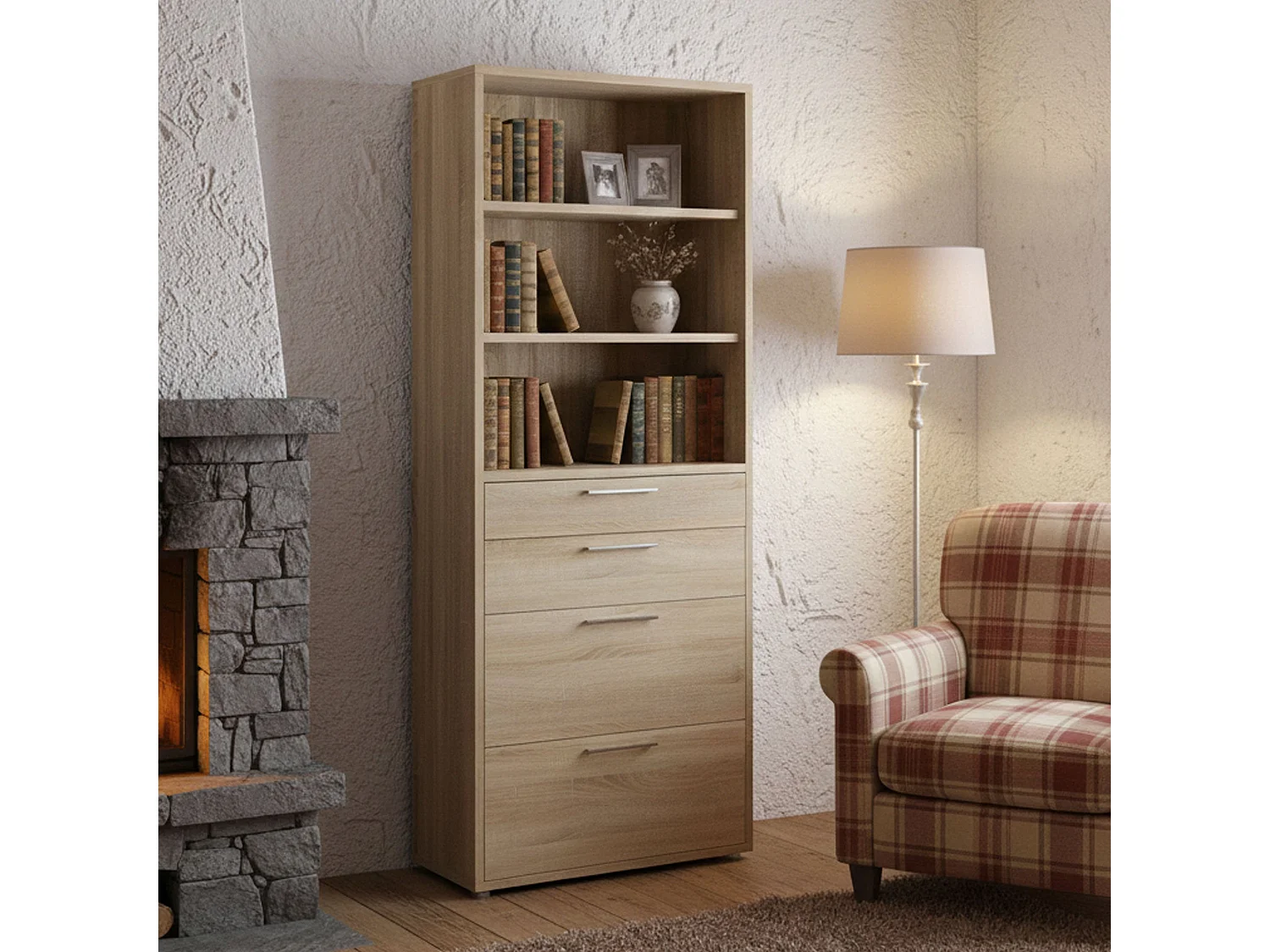 Buffet Aritzo, Buffet du salon, Commode de salon, Garde-manger de cuisine, 89x40 h222 cm, Chêne