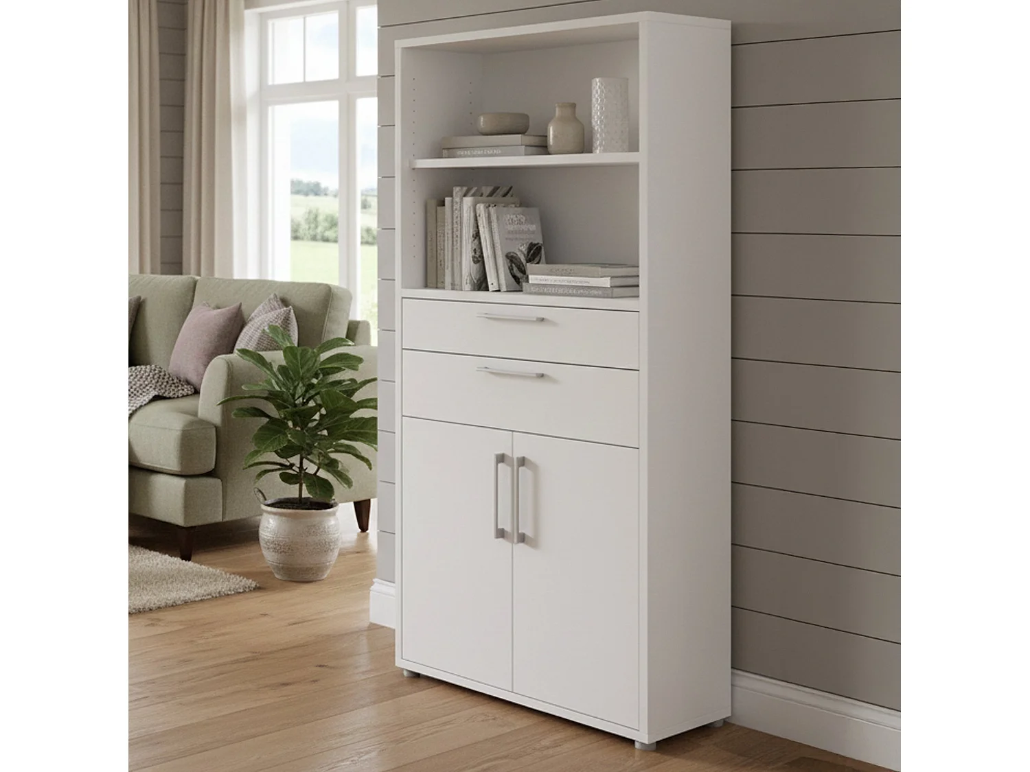 Buffet Albidona, Buffet du salon, Commode de salon, Garde-manger de cuisine, 89x40 h186 cm, Blanc