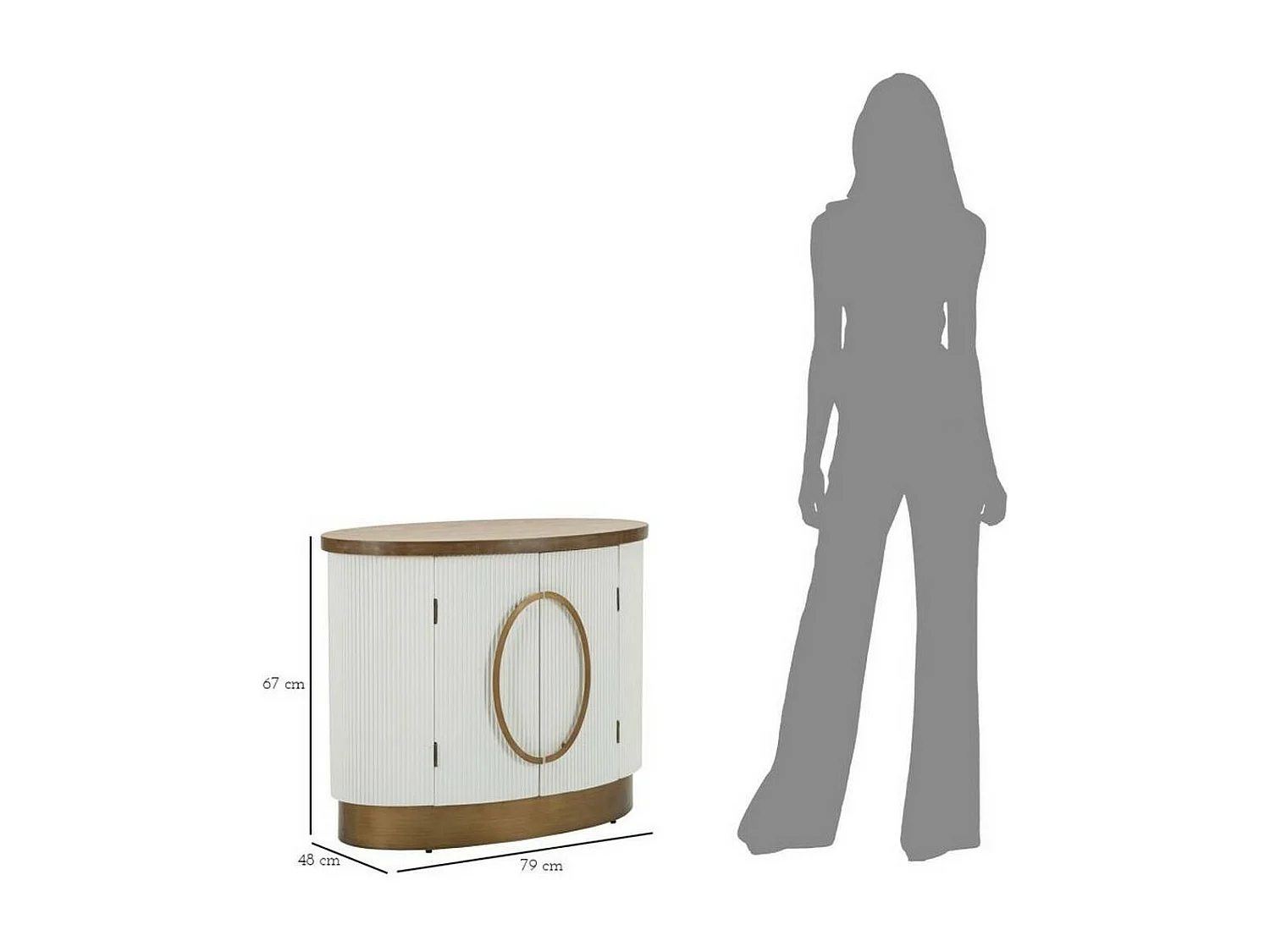 Aparador Kolinsky, Bufé de salón, Aparador de salón, Despensa de cocina, 79x48 h67 cm, Blanco y Marrón