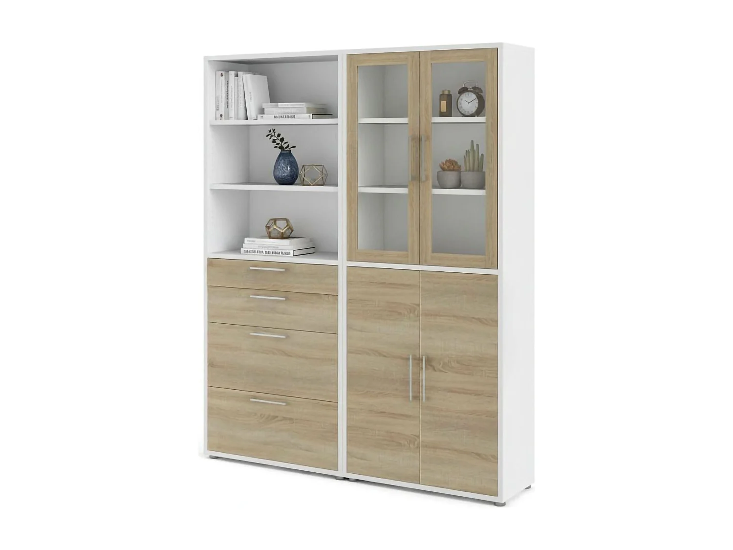 Buffet Embabane, Buffet du salon, Commode de salon, Garde-manger de cuisine, 178x40 h222 cm, Blanc et chêne