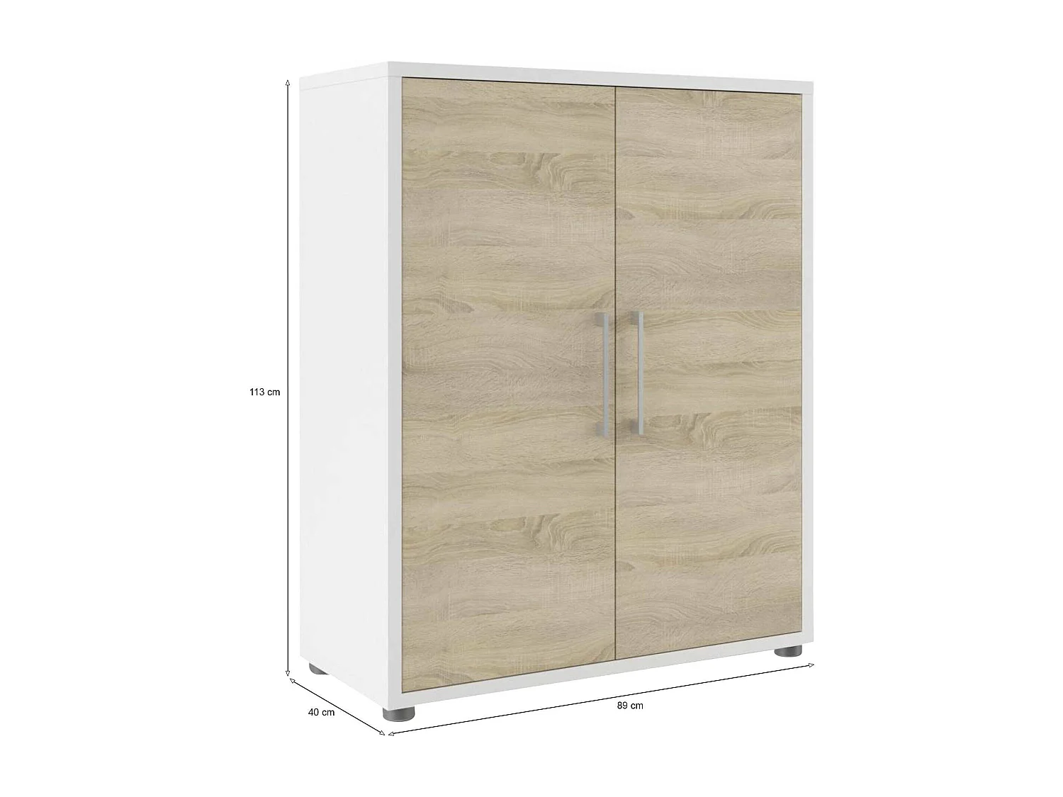 Buffet Warszawa, Buffet du salon, Commode de salon, Garde-manger de cuisine, 89x40 h113 cm, Blanc et chêne