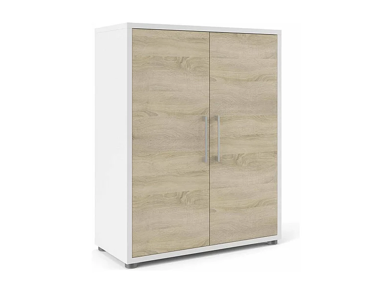 Aparador Warszawa, Bufé de salón, Aparador de salón, Despensa de cocina, 89x40 h113 cm, Blanco y Roble