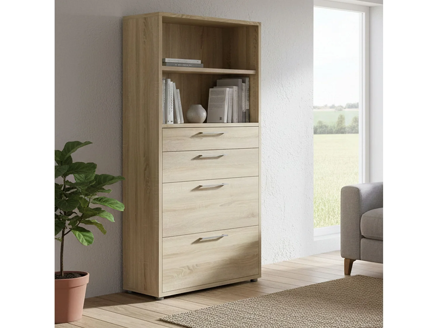 Buffet Ciudad, Buffet du salon, Commode de salon, Garde-manger de cuisine, 89x40 h186 cm, Chêne