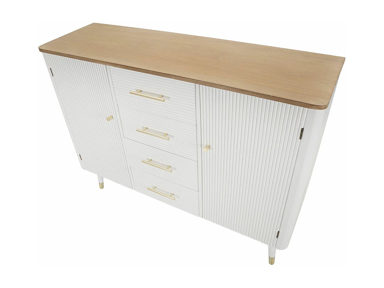 Buffet Acute, Buffet du salon, Commode de salon, Garde-manger de cuisine, 117x37 h90 cm, Blanc et marron