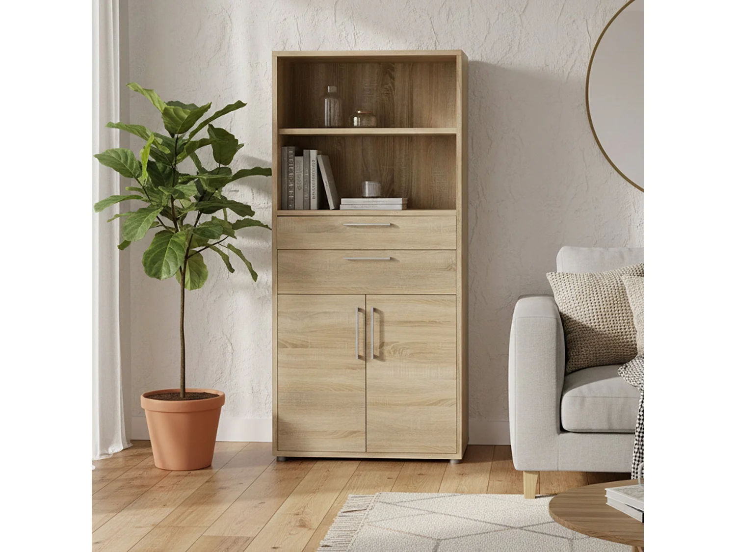 Aparador Albidona, Buffet de sala, Aparador de sala, Despensa de cozinha, 89x40 h186 cm, Carvalho