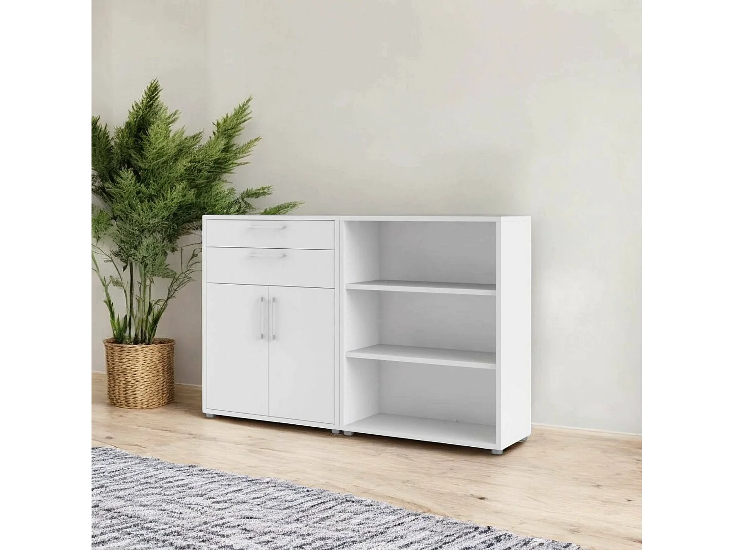 Buffet Albinea, Buffet du salon, Commode de salon, Garde-manger de cuisine, 178x40 h113 cm, Blanc