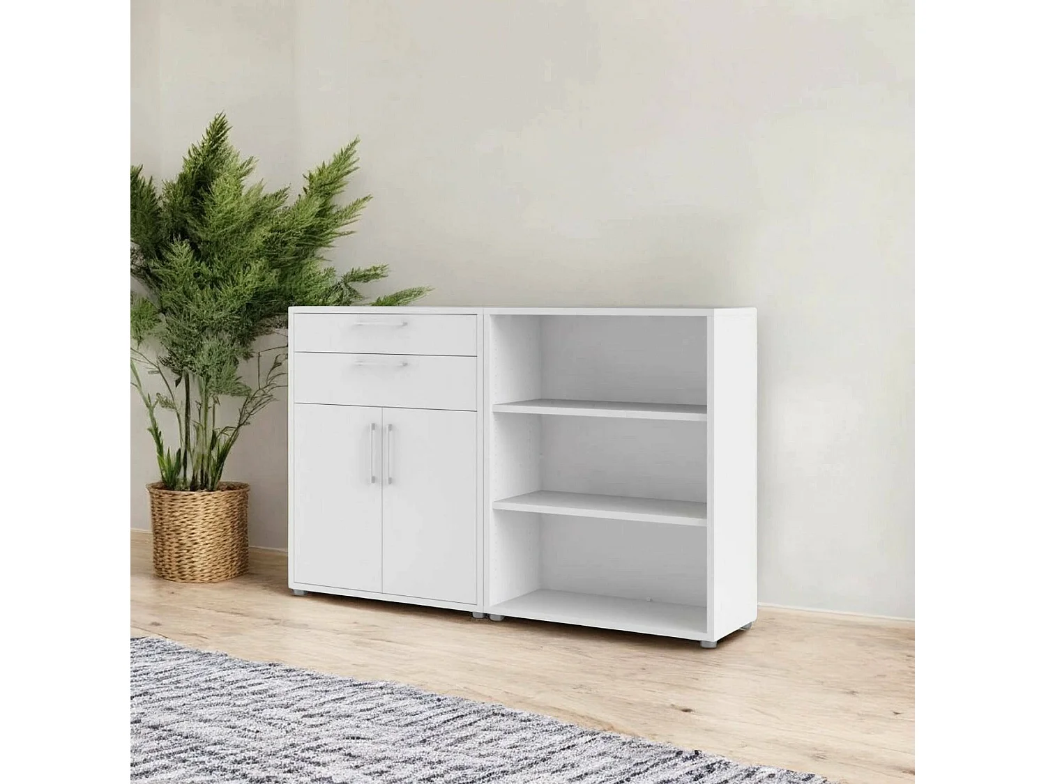 Buffet Albinea, Buffet du salon, Commode de salon, Garde-manger de cuisine, 178x40 h113 cm, Blanc