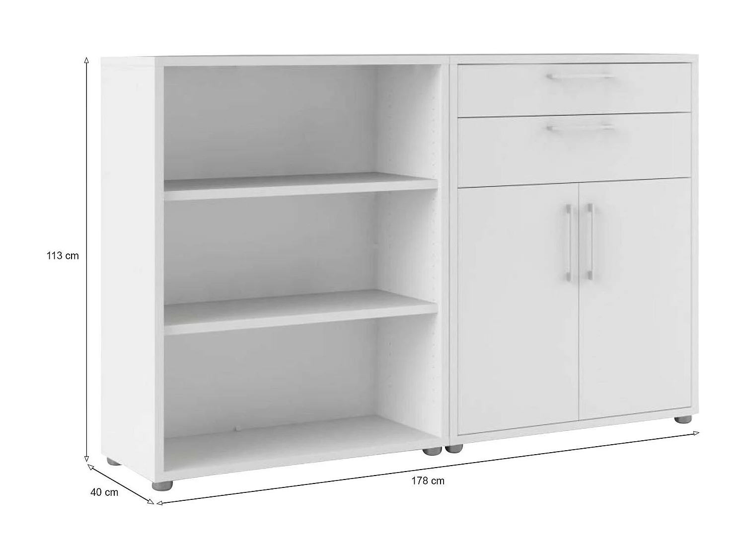 Buffet Albinea, Buffet du salon, Commode de salon, Garde-manger de cuisine, 178x40 h113 cm, Blanc