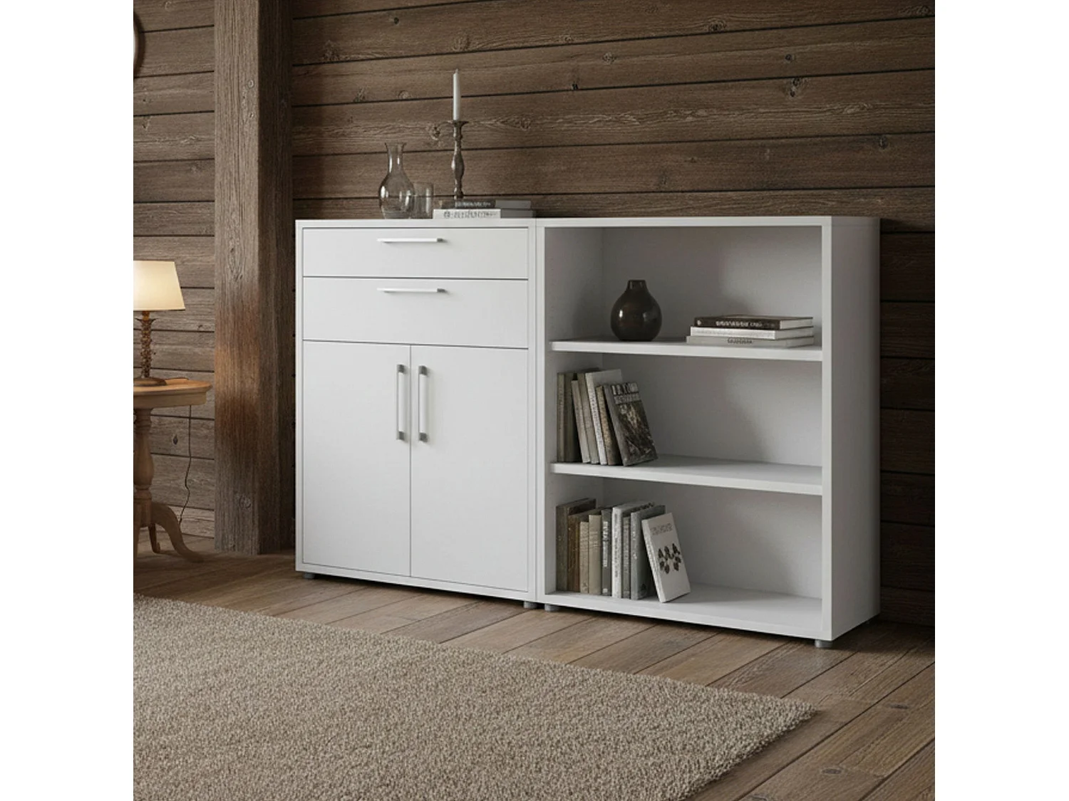 Buffet Albinea, Buffet du salon, Commode de salon, Garde-manger de cuisine, 178x40 h113 cm, Blanc