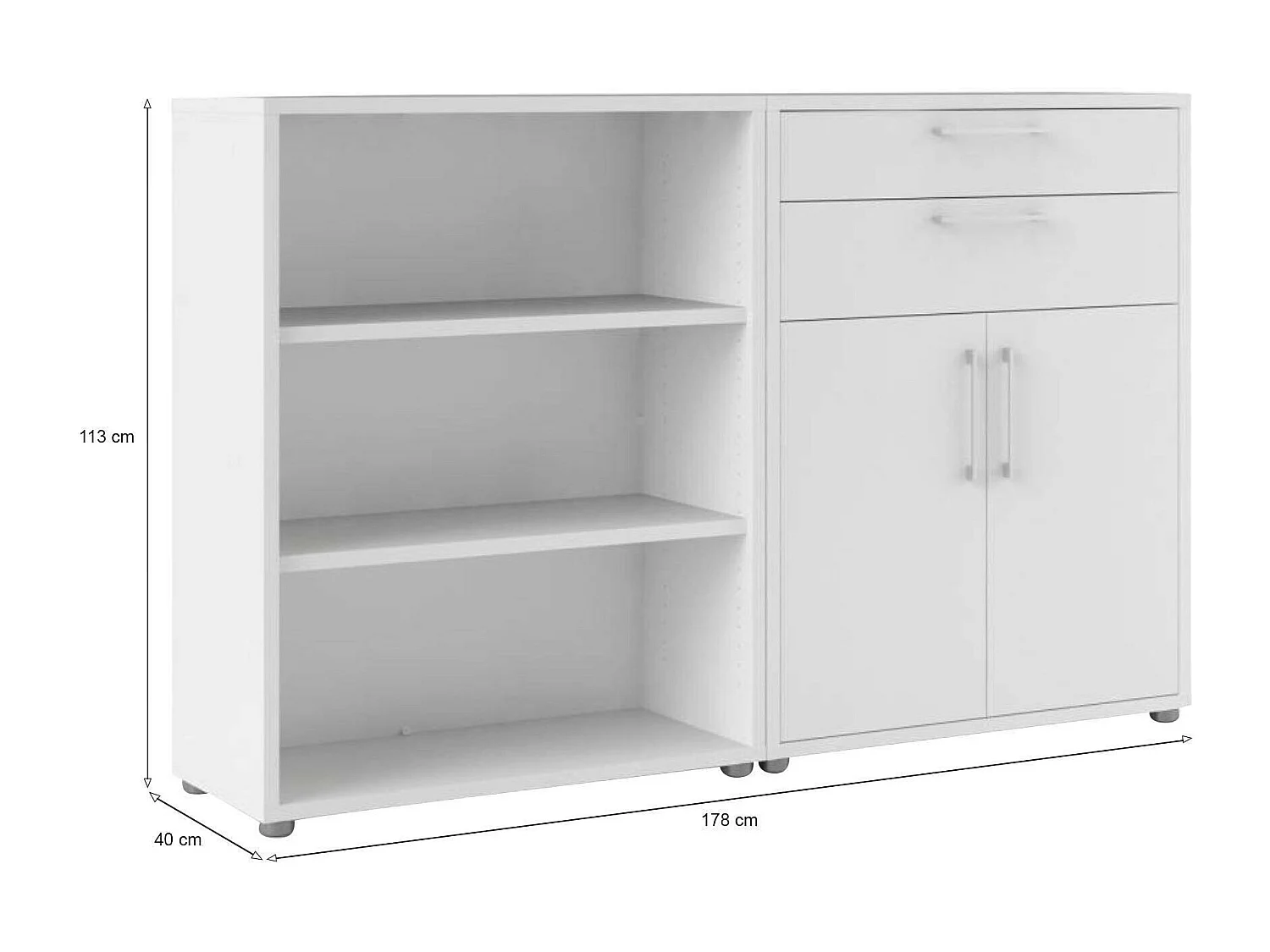 Buffet Albinea, Buffet du salon, Commode de salon, Garde-manger de cuisine, 178x40 h113 cm, Blanc