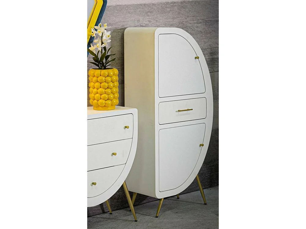 Kommode Tellier, Wohnzimmerbuffet, Wohnzimmer-Sideboard, Moderne Küchen-Speisekammer, 60x32 h133 cm, Weiß und Gold