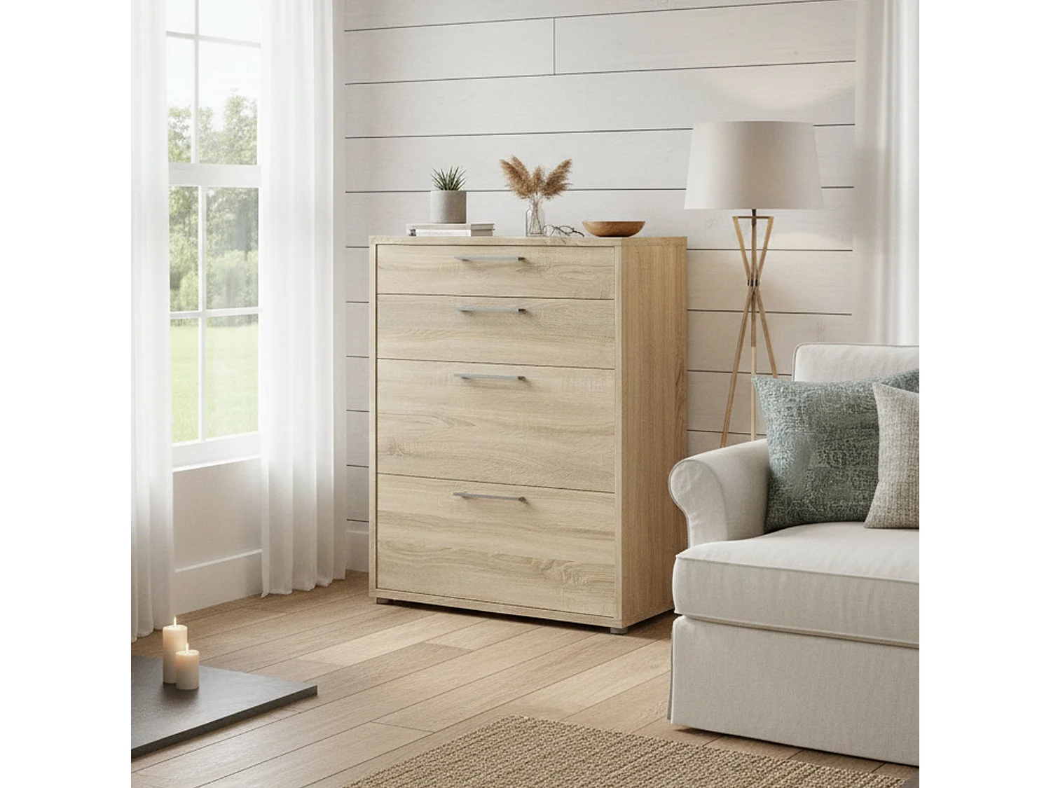 Kommode Anghiari, Wohnzimmerbuffet, Wohnzimmer-Sideboard, Moderne Küchen-Speisekammer, 89x40 h113 cm, Eiche