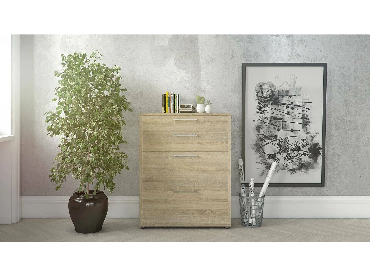 Kommode Anghiari, Wohnzimmerbuffet, Wohnzimmer-Sideboard, Moderne Küchen-Speisekammer, 89x40 h113 cm, Eiche