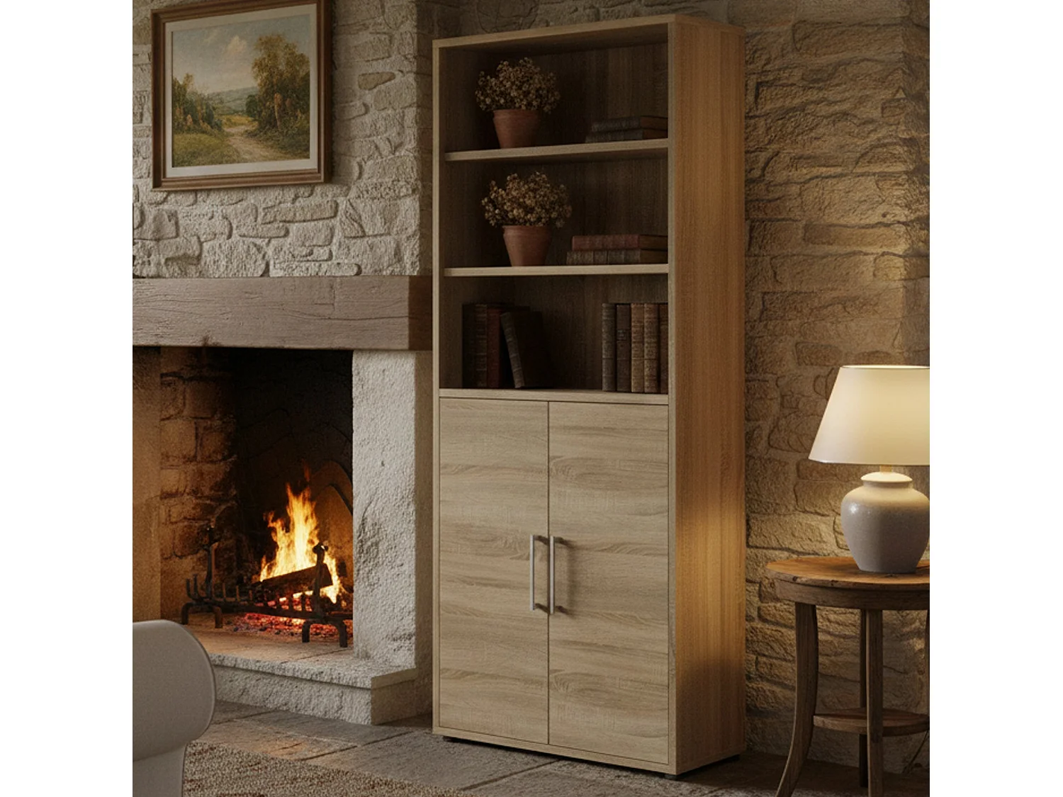 Buffet Valsesia, Buffet du salon, Commode de salon, Garde-manger de cuisine, 89x40 h222 cm, Chêne