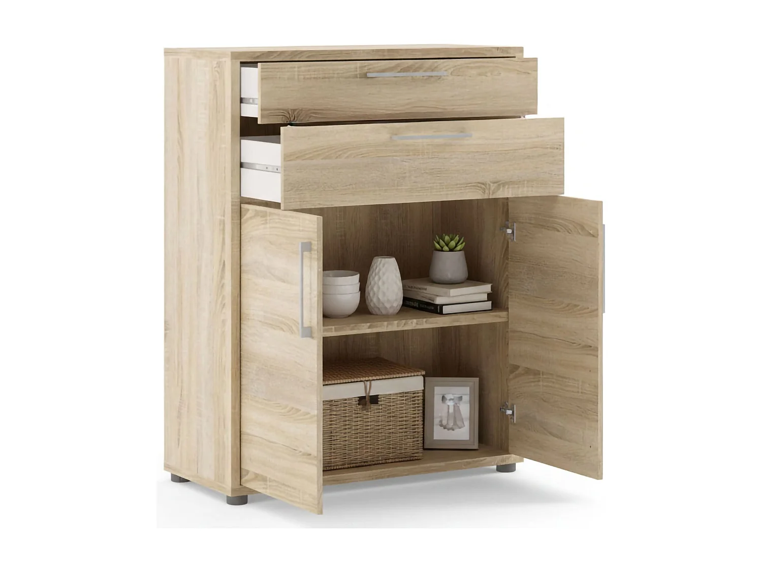 Buffet Agra, Buffet du salon, Commode de salon, Garde-manger de cuisine, 89x40 h113 cm, Chêne