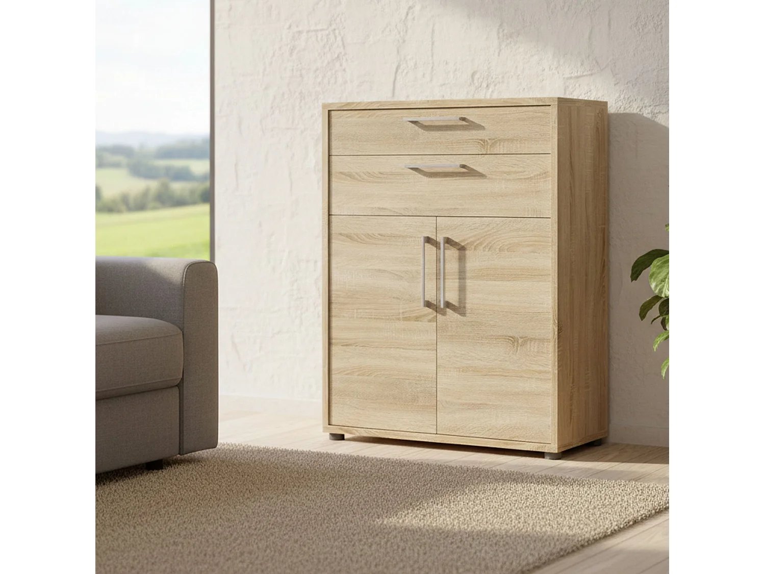 Buffet Agra, Buffet du salon, Commode de salon, Garde-manger de cuisine, 89x40 h113 cm, Chêne