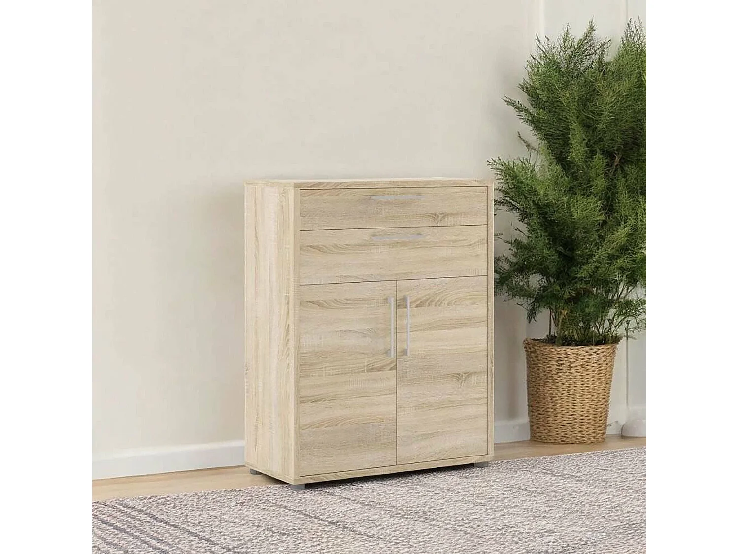 Buffet Agra, Buffet du salon, Commode de salon, Garde-manger de cuisine, 89x40 h113 cm, Chêne