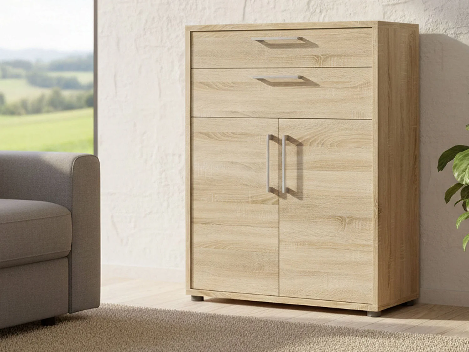 Buffet Agra, Buffet du salon, Commode de salon, Garde-manger de cuisine, 89x40 h113 cm, Chêne
