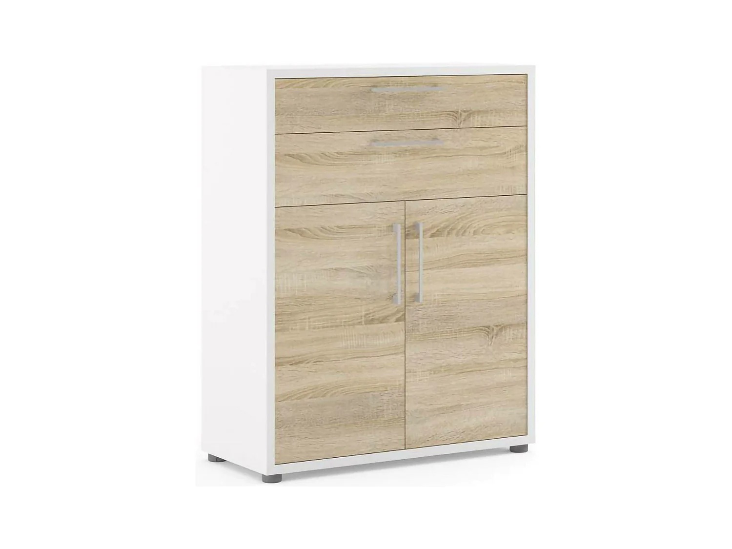 Buffet Agra, Buffet du salon, Commode de salon, Garde-manger de cuisine, 89x40 h113 cm, Blanc et chêne