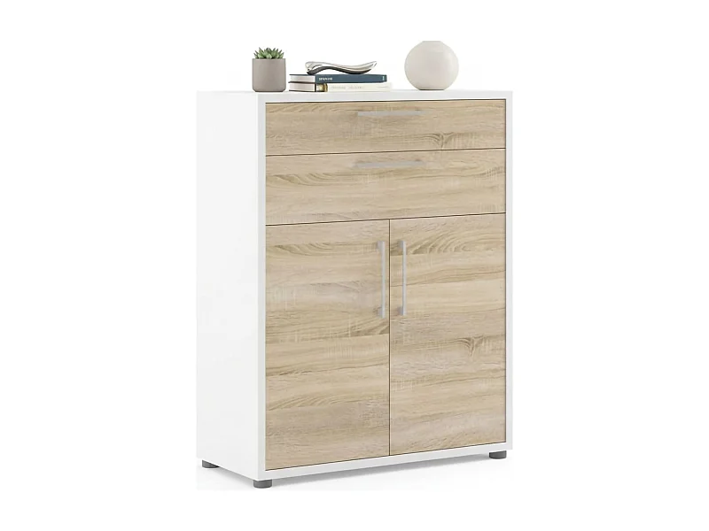 Agra Dressoir, Woonkamerbuffet, Woonkamerdressoir, Keukenkast, 89x40 h113 cm, Wit en Eiken